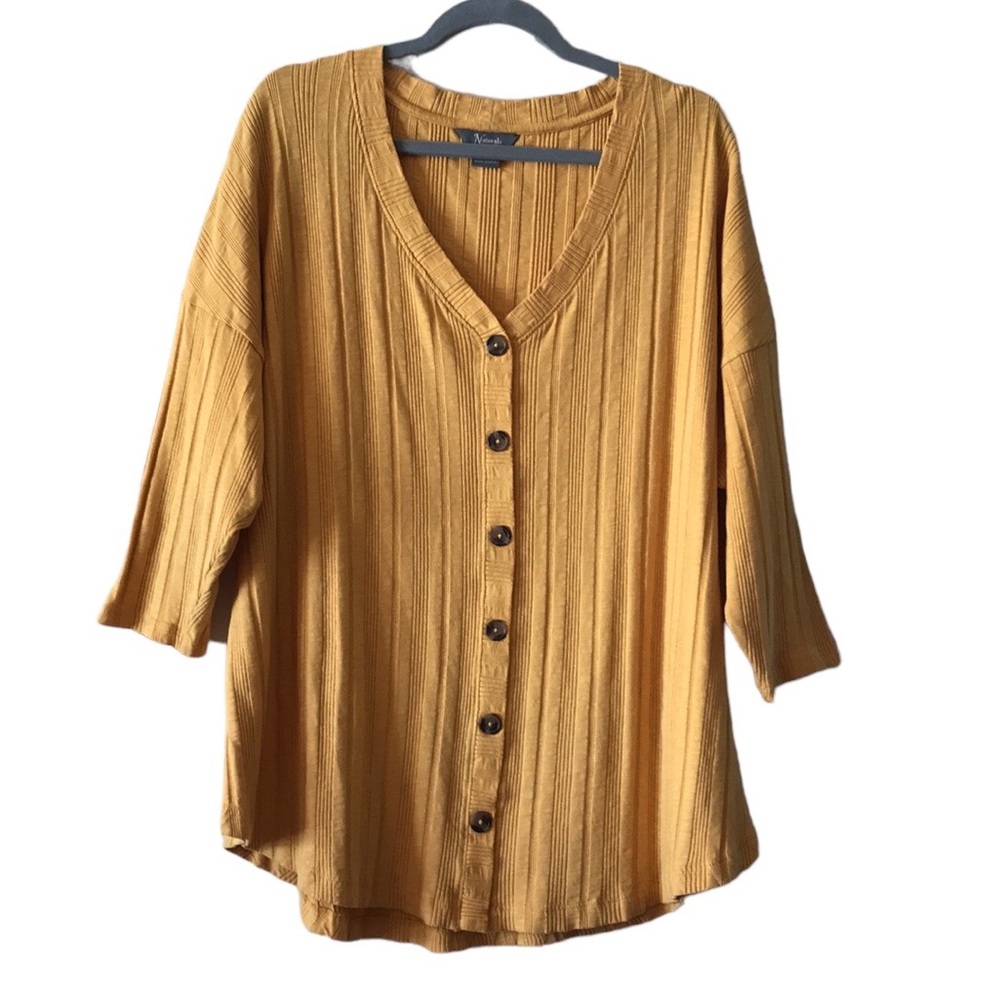 Natural Reflections Cotton V Neck Mock Button Popover Top